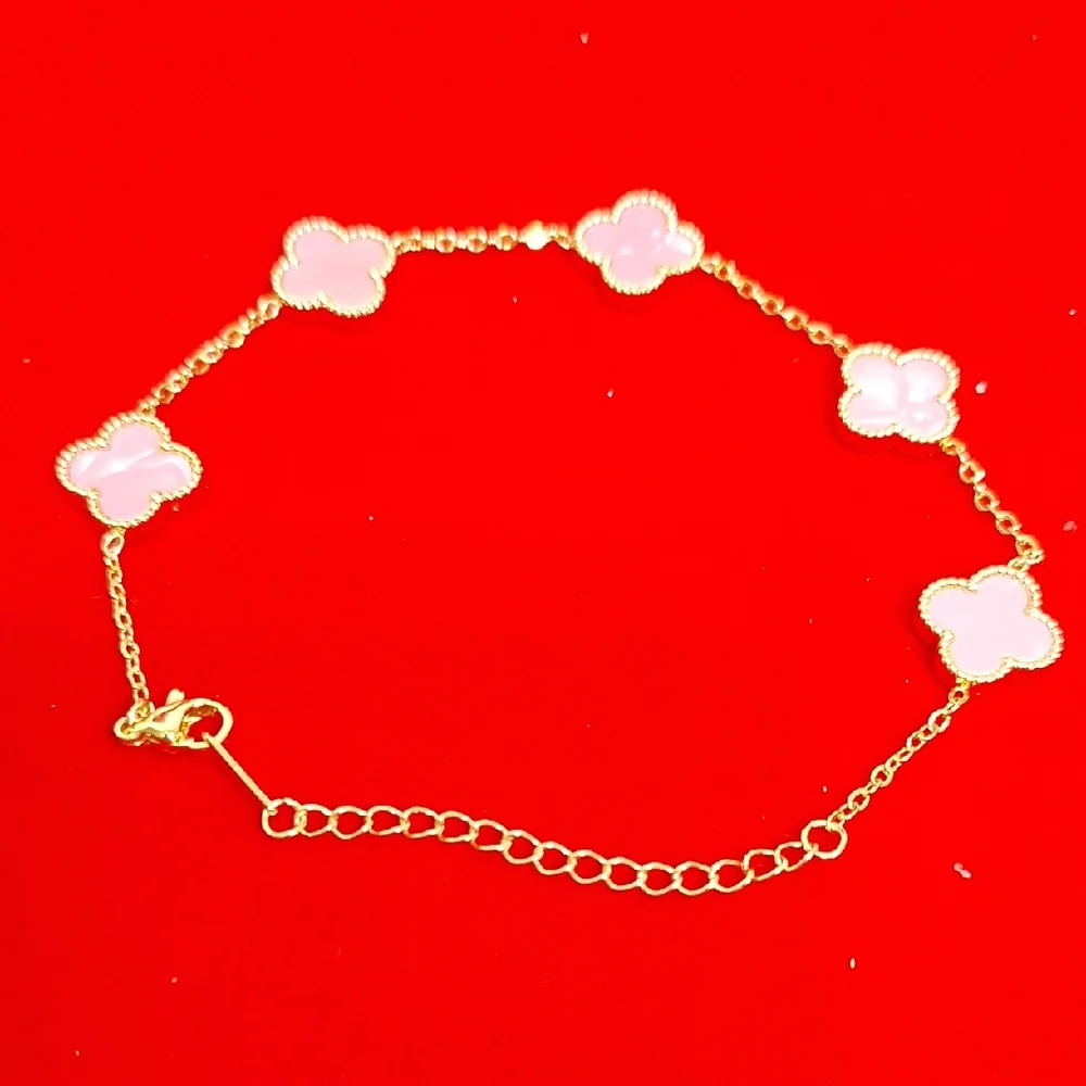 Gold Tone and Pink Clover Bracelet - Picture 1 of 2